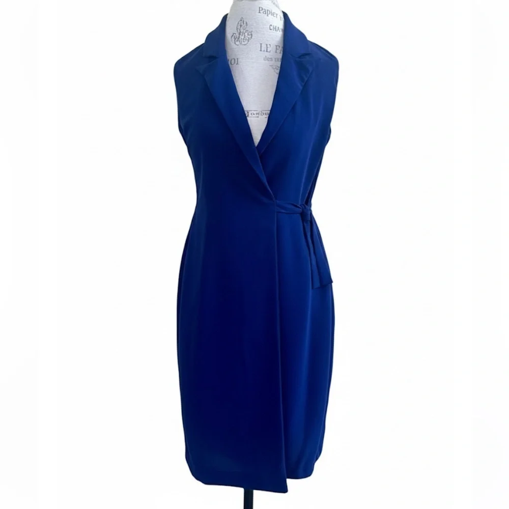 Amanda Uprichard “Montreal” Sleeveless Blue Wrap Dress Small Excellent Condition